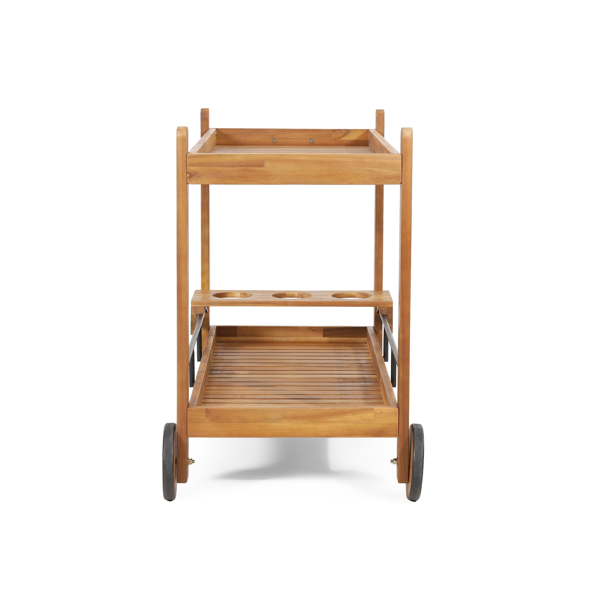 Twotier acacia wood bar cart with wheels