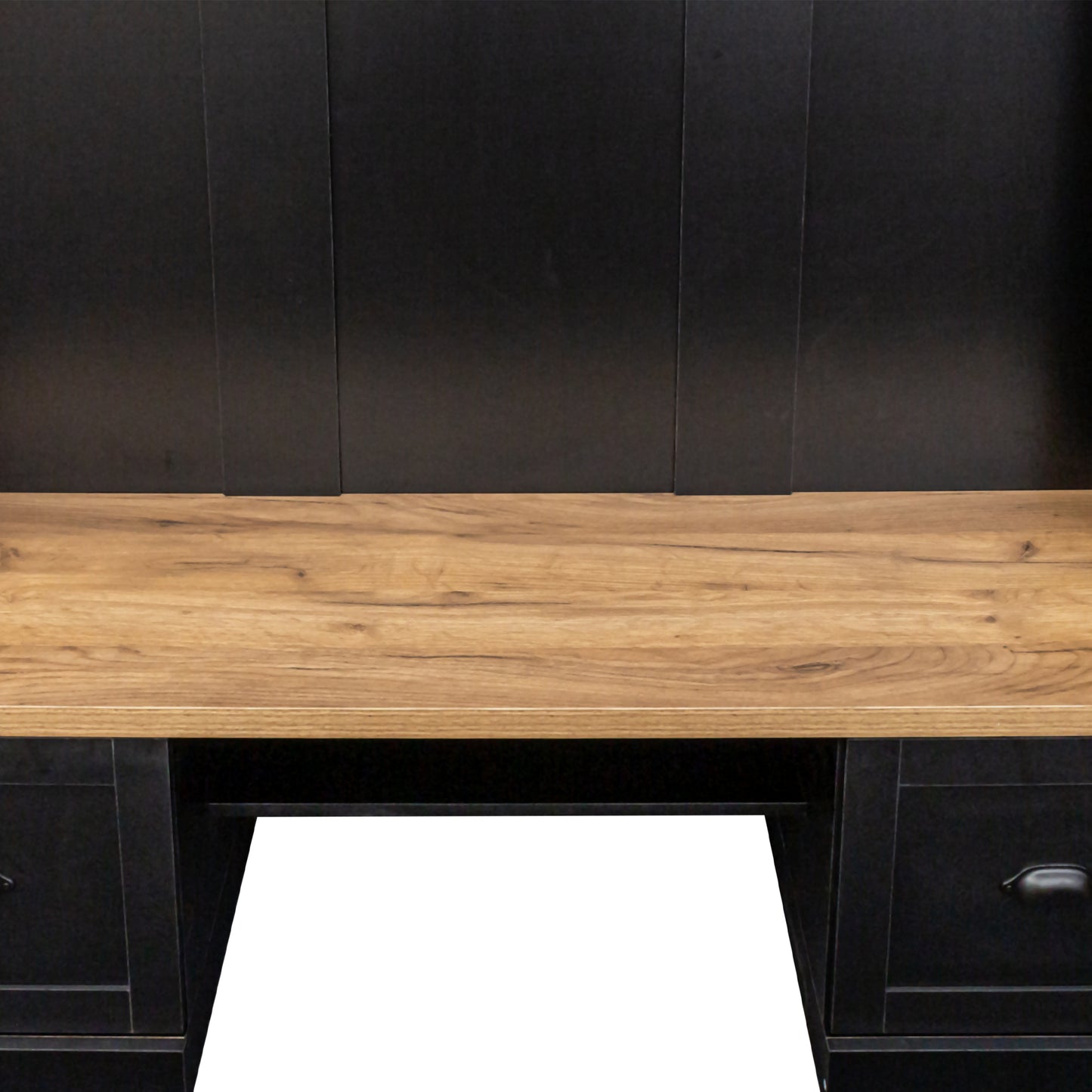 Rustic oak top desk with black metal frame and drawers ideal for home office