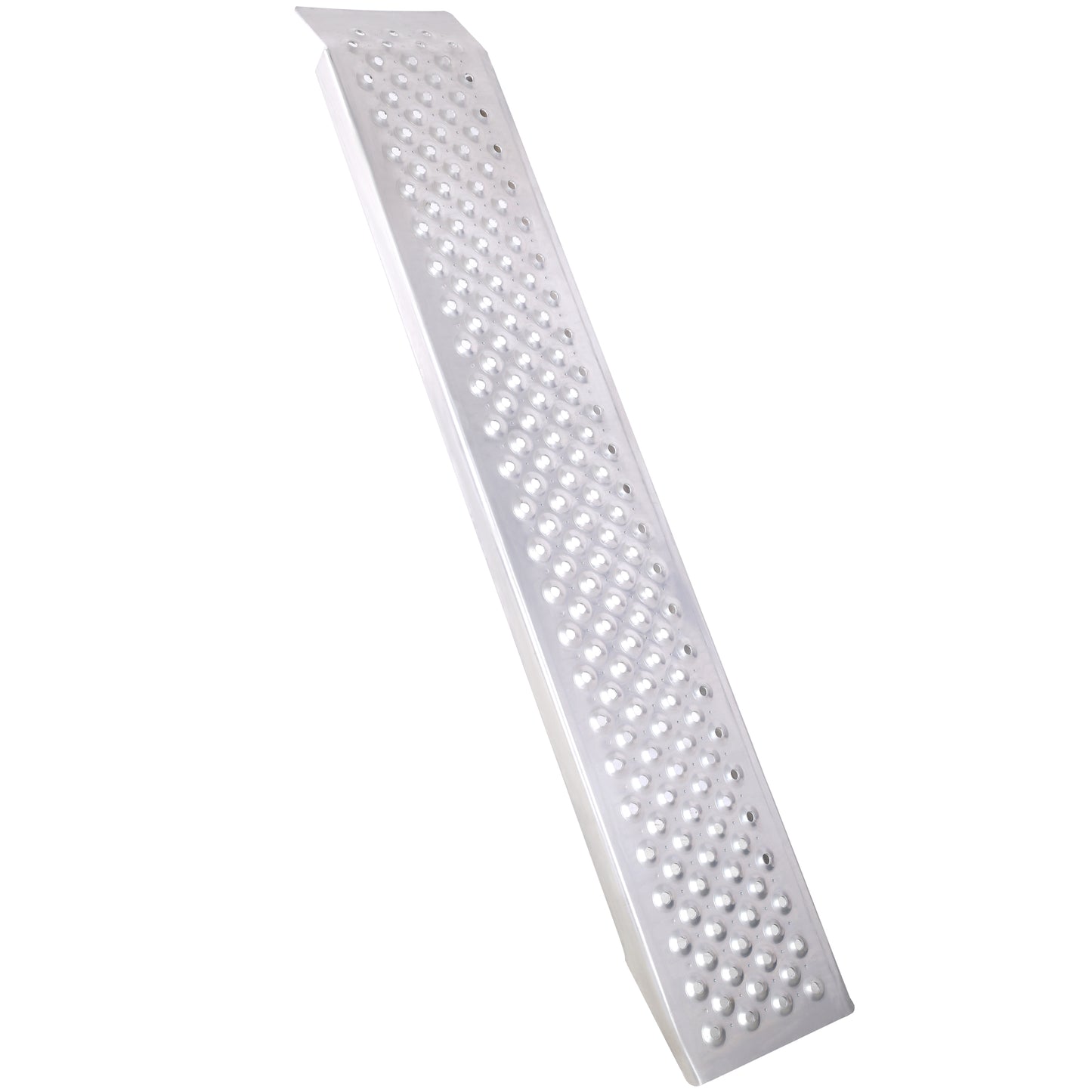 Silver aluminum ramp with dimpled surface for traction ft length for accessibility