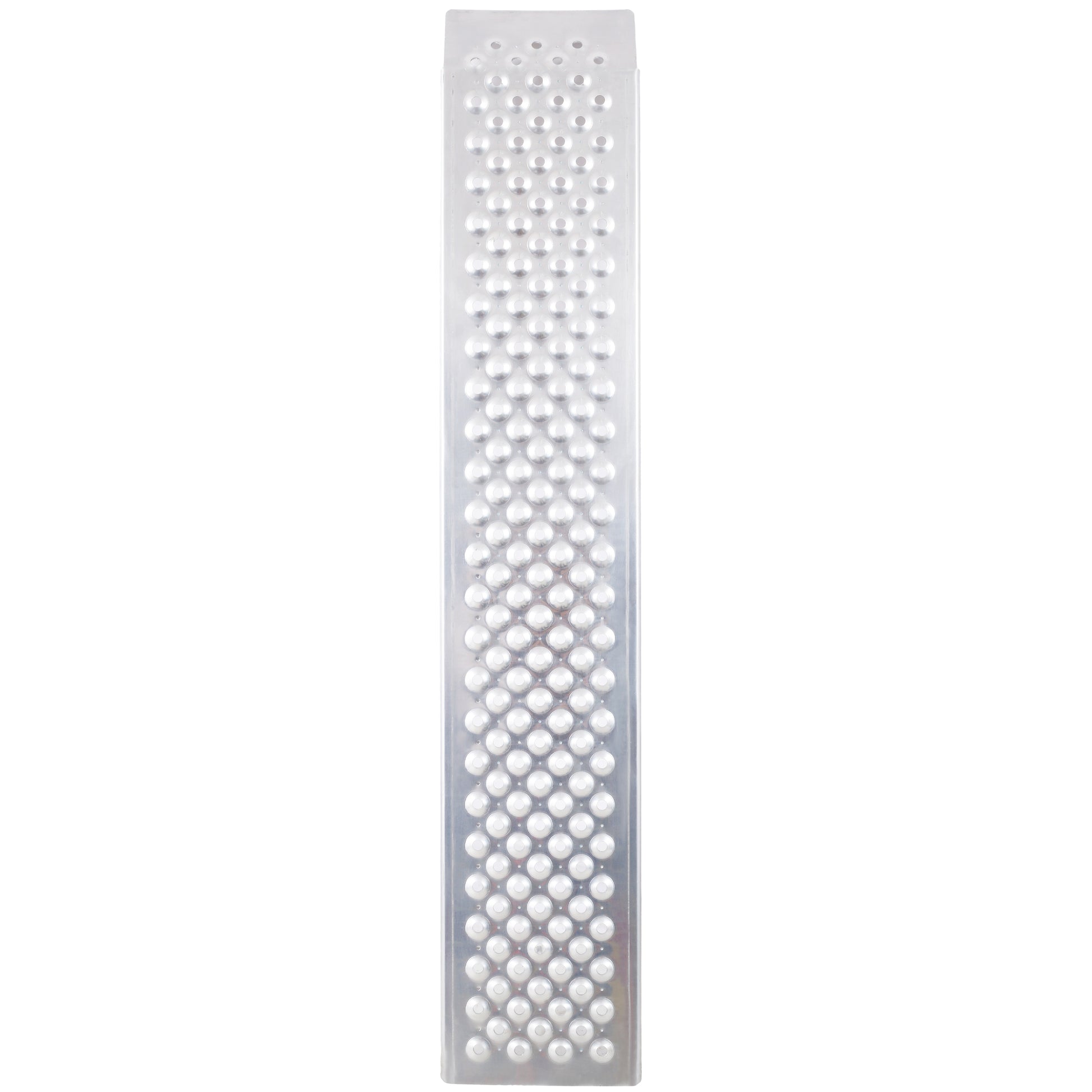 Silver metal grater with sharp raised circles for fine grating tasks