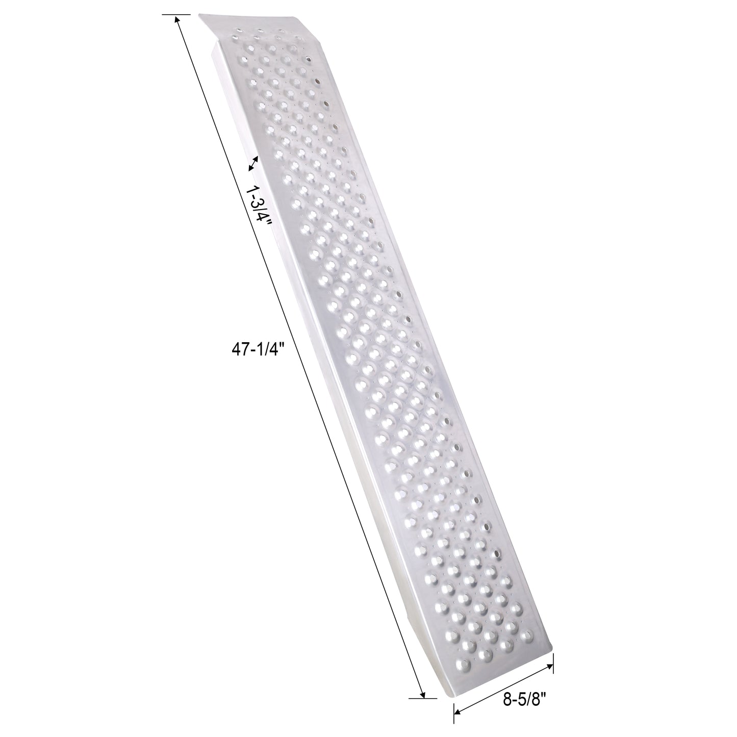 Heavyduty aluminum ramp with raised tread pattern for enhanced grip  inches long