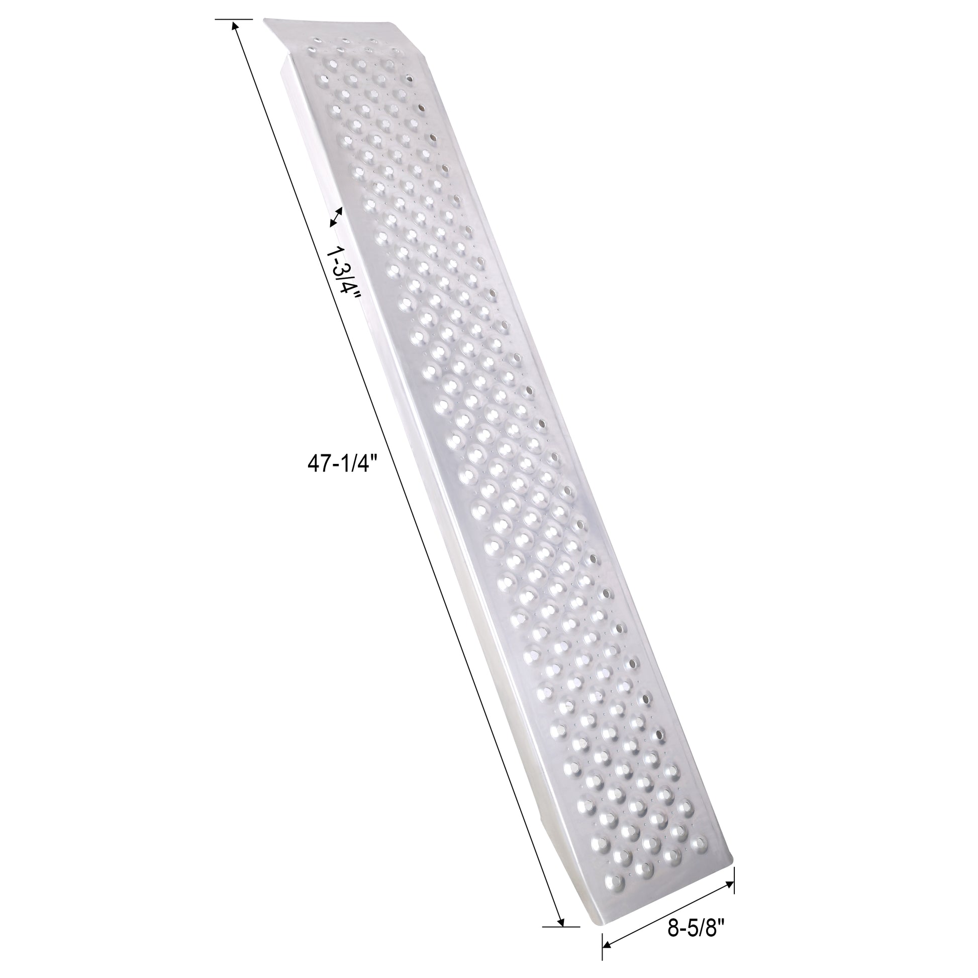 Heavyduty aluminum ramp with raised tread pattern for enhanced grip  inches long