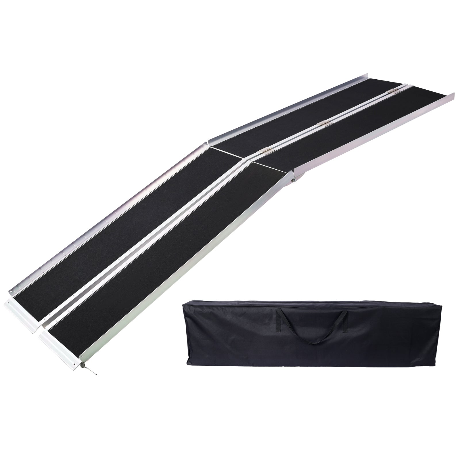 Folding aluminum ramp with black antislip surface and carrying case