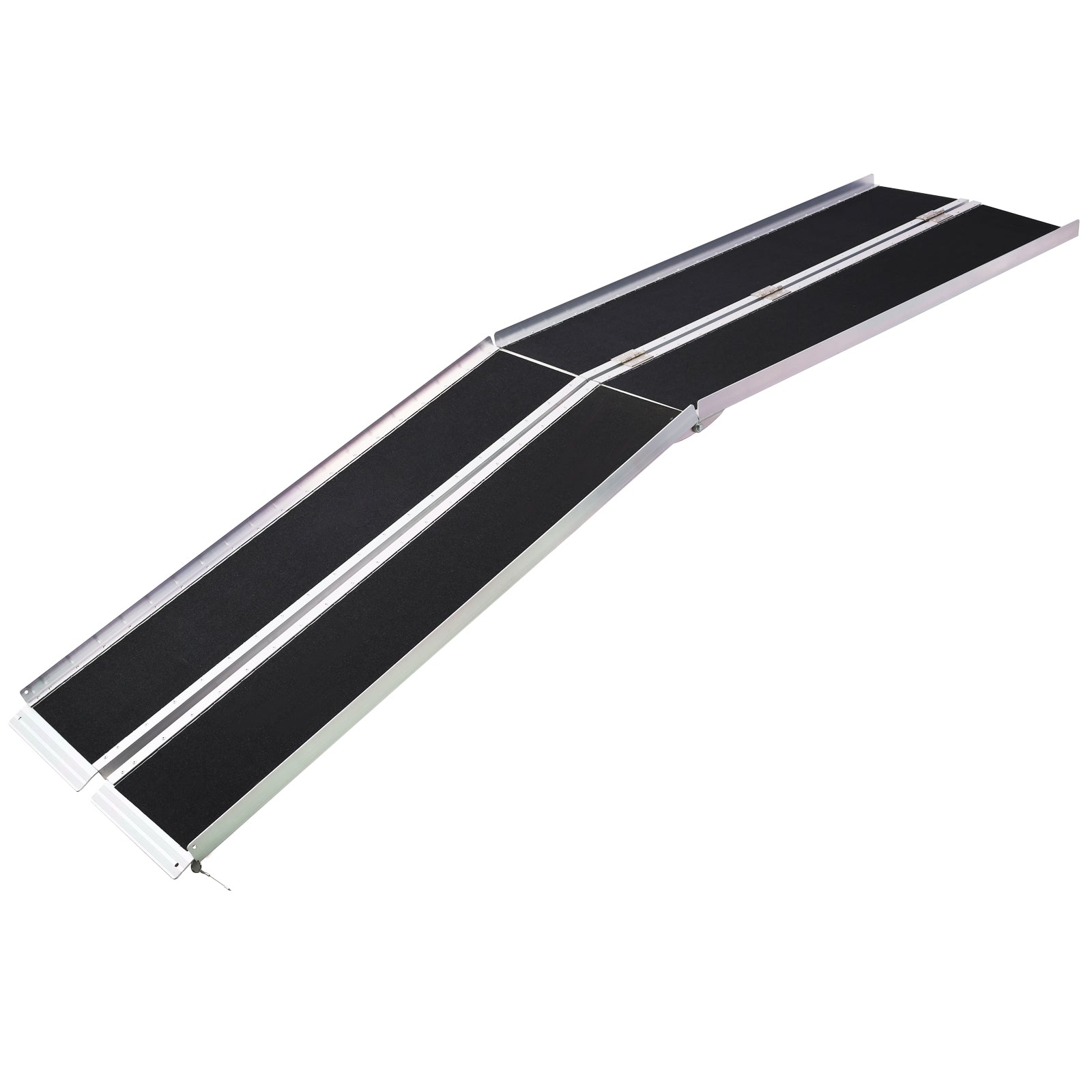 Aluminum folding ramp with nonslip black surface for wheelchair access