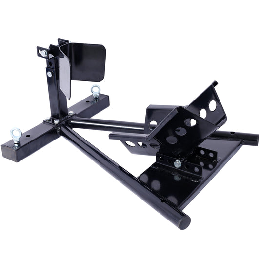 Heavyduty black steel motorcycle wheel chock for stable parking and transport