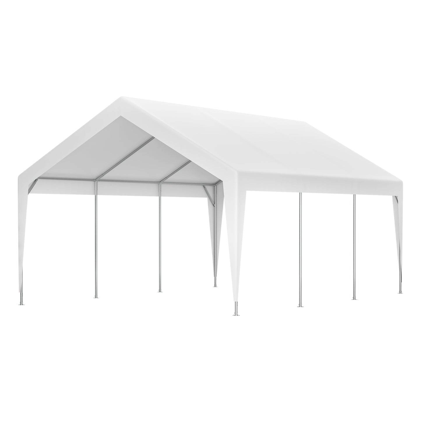 White outdoor canopy tent with silver metal frame for events
