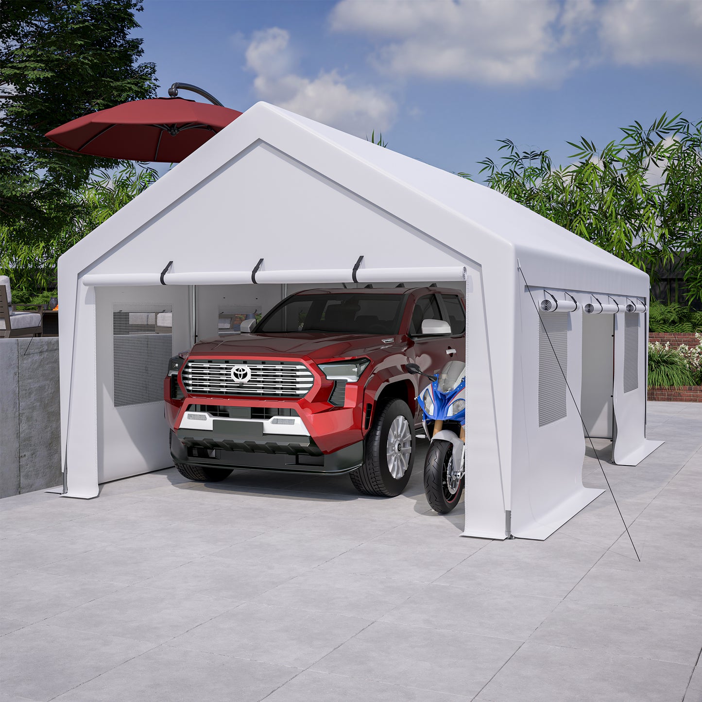 TREATLIFE HOME 13x20 ft Steel Carport Storage Canopy Garage Tent with Removable Sidewalls, Heavy-Duty Metal Frame, Ideal for Vehicle and Outdoor Events