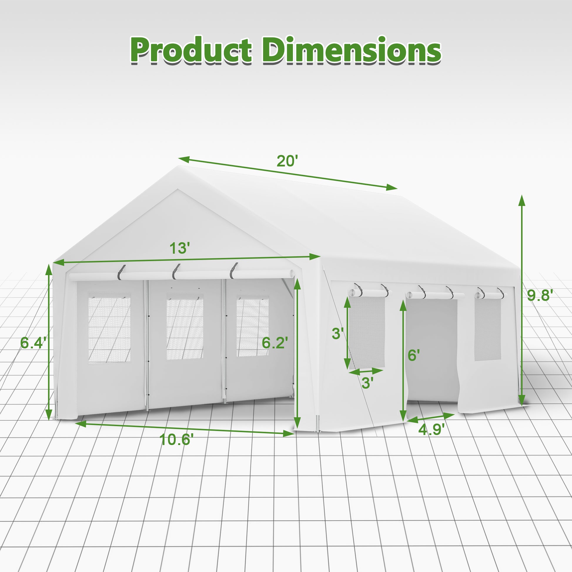White party tent with dimensions  x  x  for outdoor events