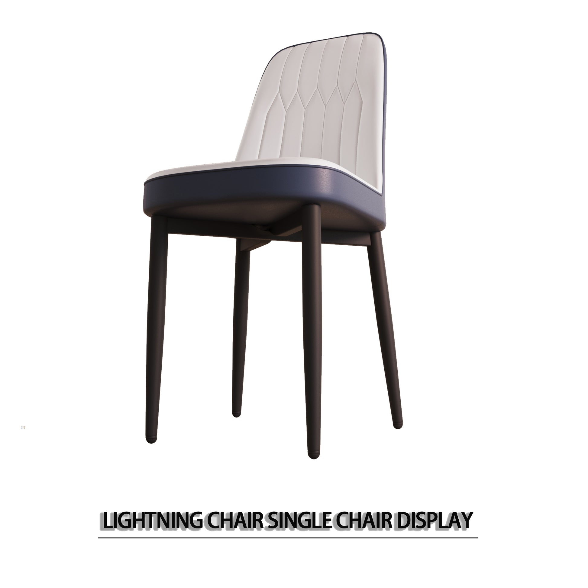 Modern white and navy leather accent chair with diamond stitching