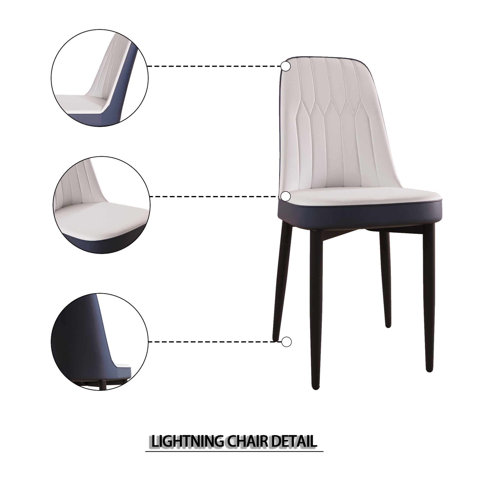 White and navy upholstered dining chair with diamond stitching