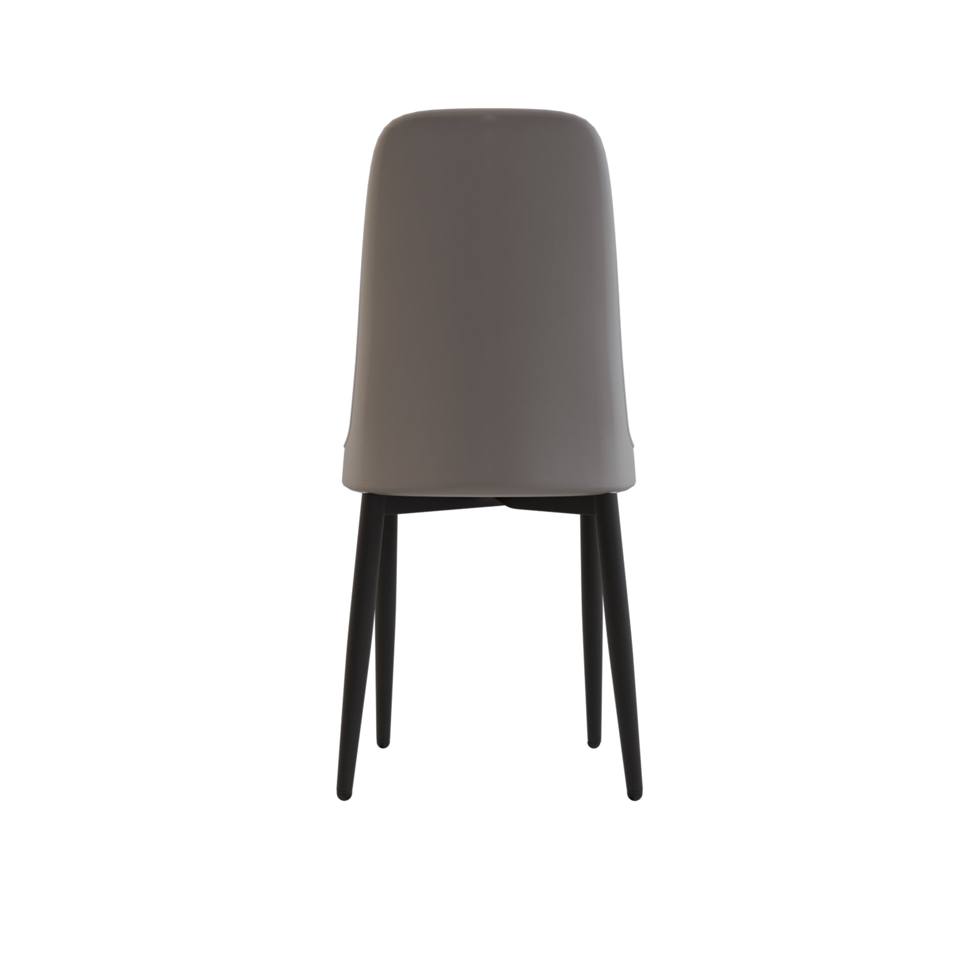 Gray upholstered dining chair with black tapered legs