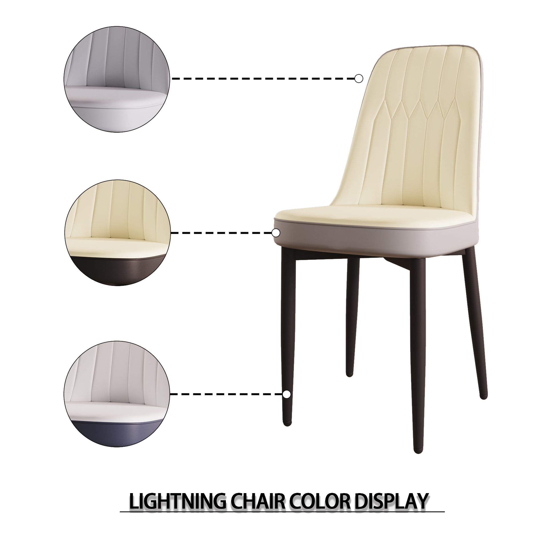 Cream upholstered dining chair with stitched back and dark legs modern design