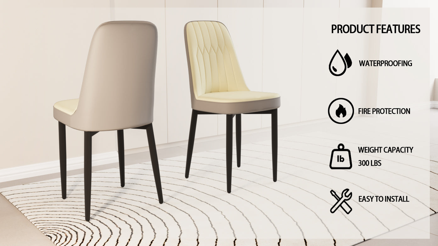Modern beige dining chair with upholstered seat and back dark wood legs