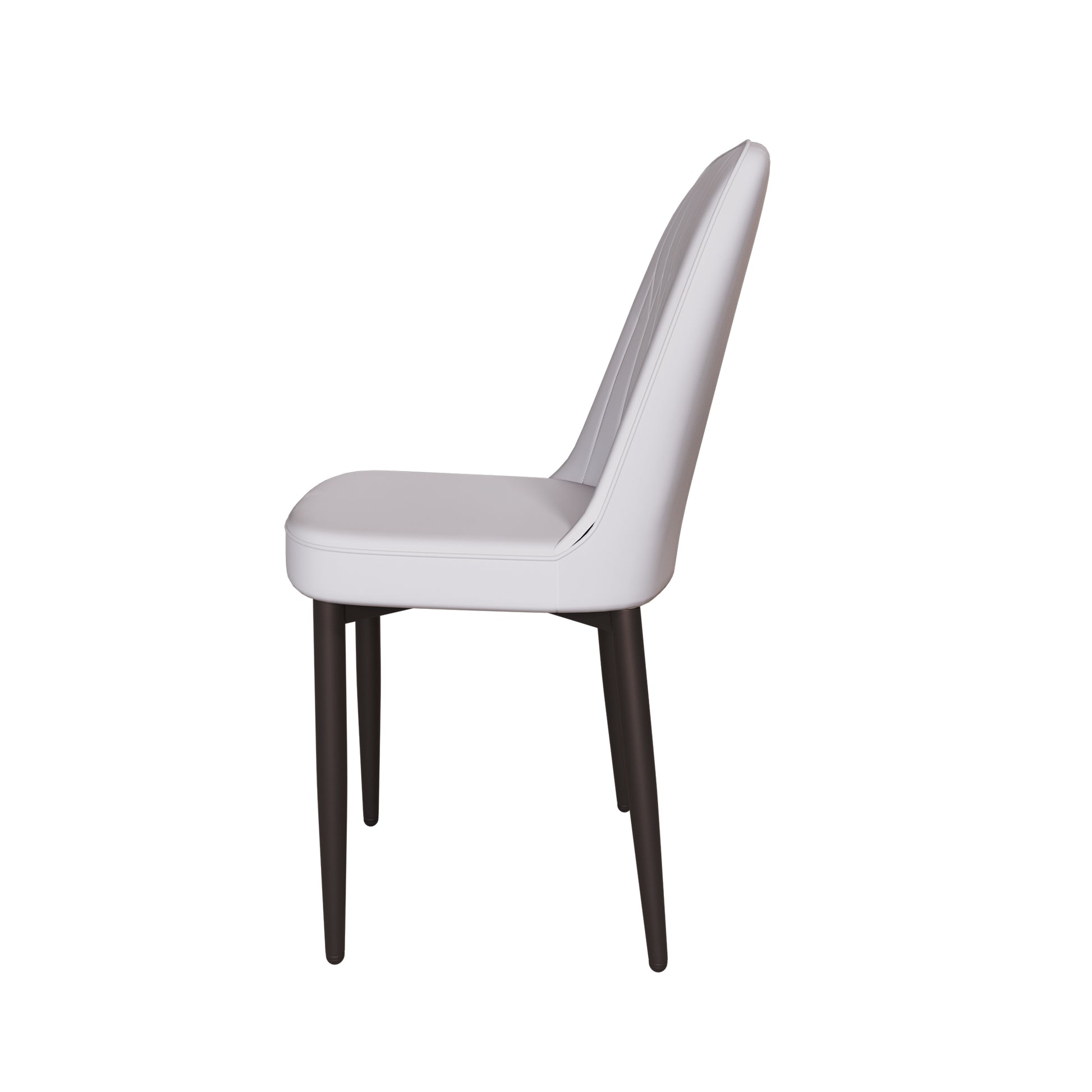 Modern white faux leather dining chair with dark wood legs