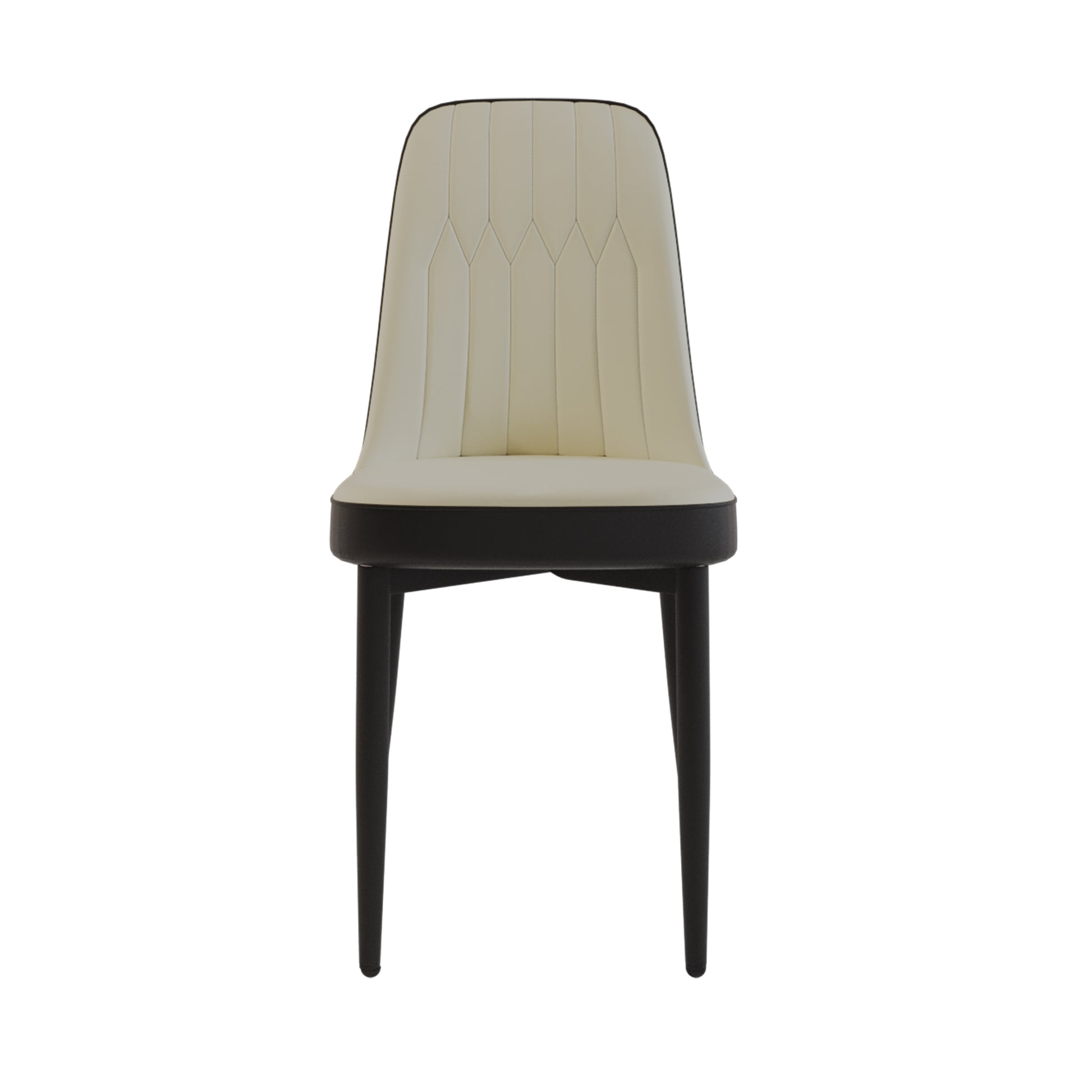 Cream upholstered dining chair with diamond stitch detail and black legs
