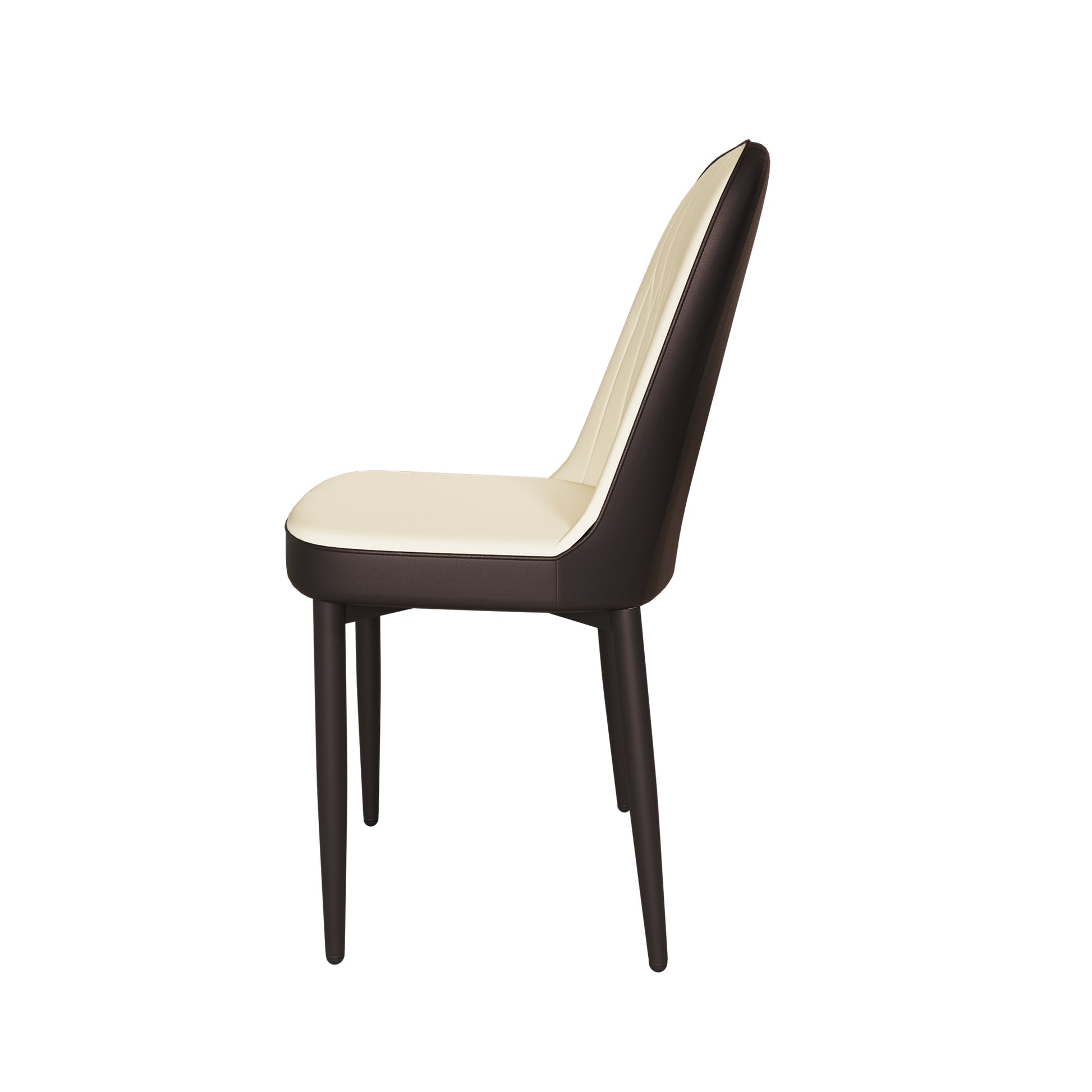 Elegant cream and dark brown upholstered dining chair with tapered legs