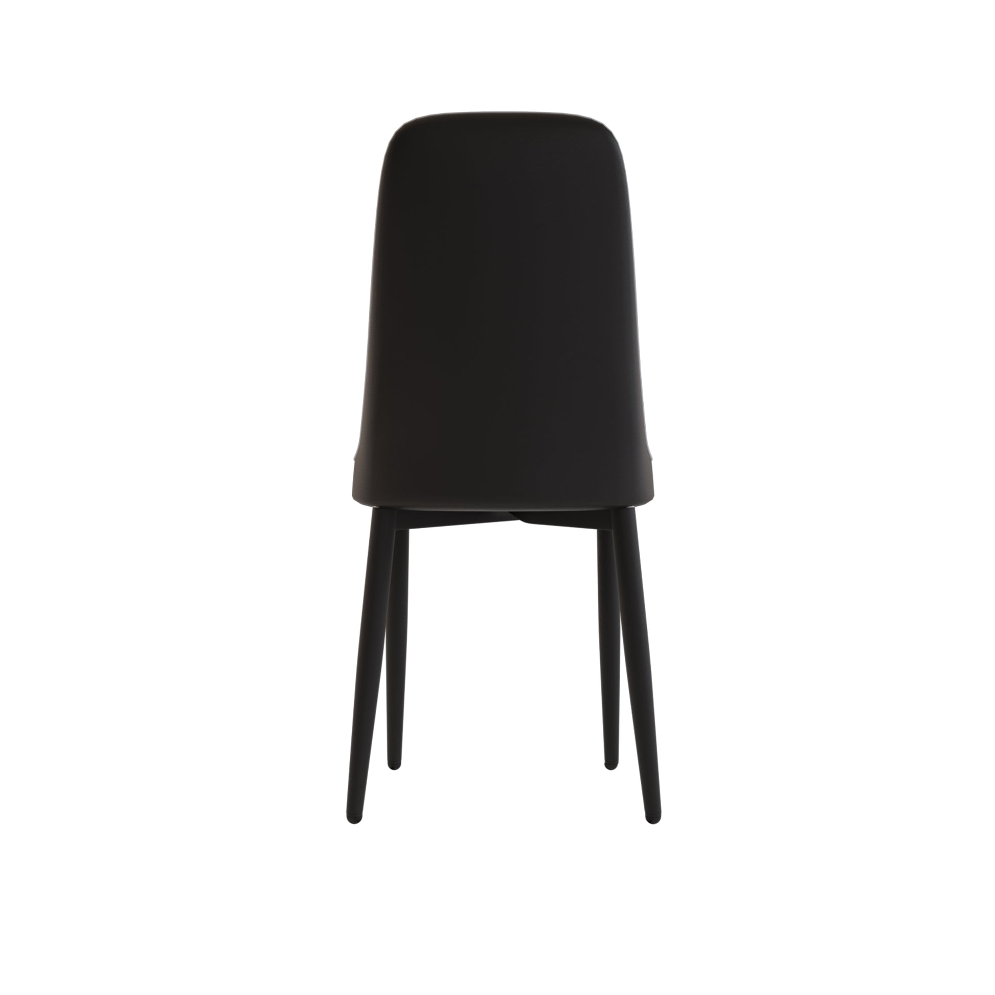 Black modern dining chair with a sculpted seat and slim legs