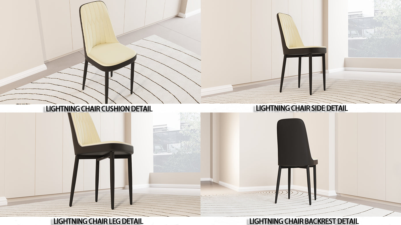 Lightning chair cushion detail cream upholstered seat and backrest black trim and legs