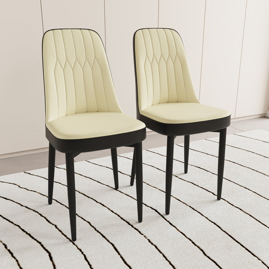 Cream upholstered accent chair with quilted back and black legs
