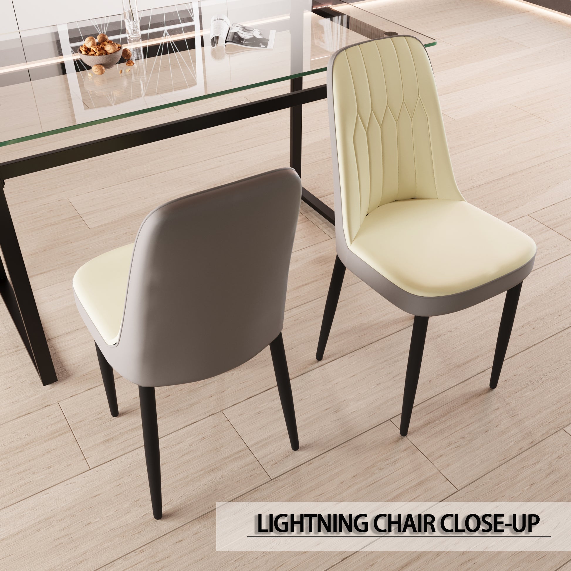 Cream upholstered dining chair with diamond tufting and grey trim modern style