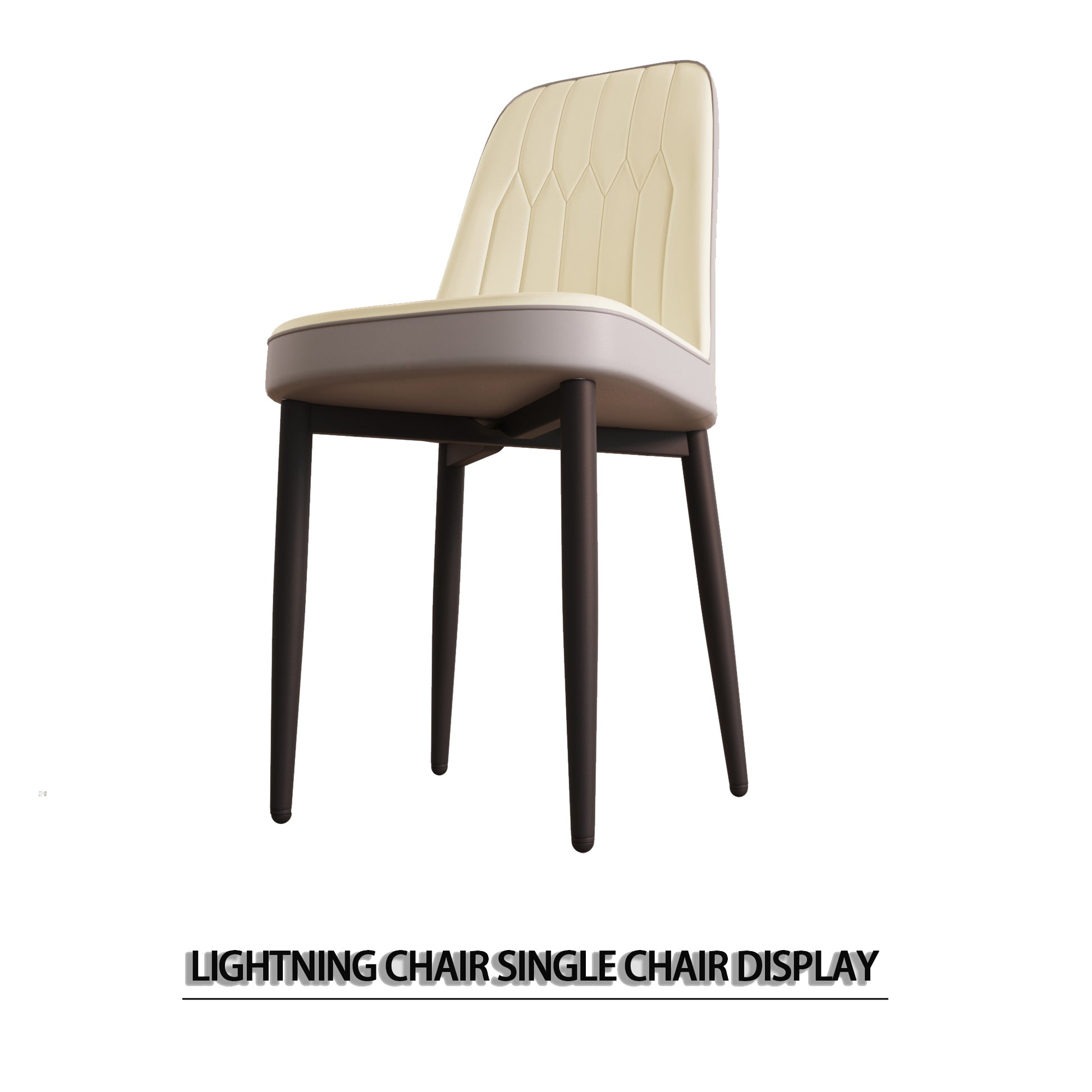 Cream leather dining chair with diamond stitching and dark wood legs