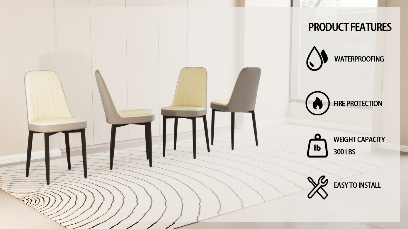 Cream upholstered dining chair with diamond stitching and gray trim