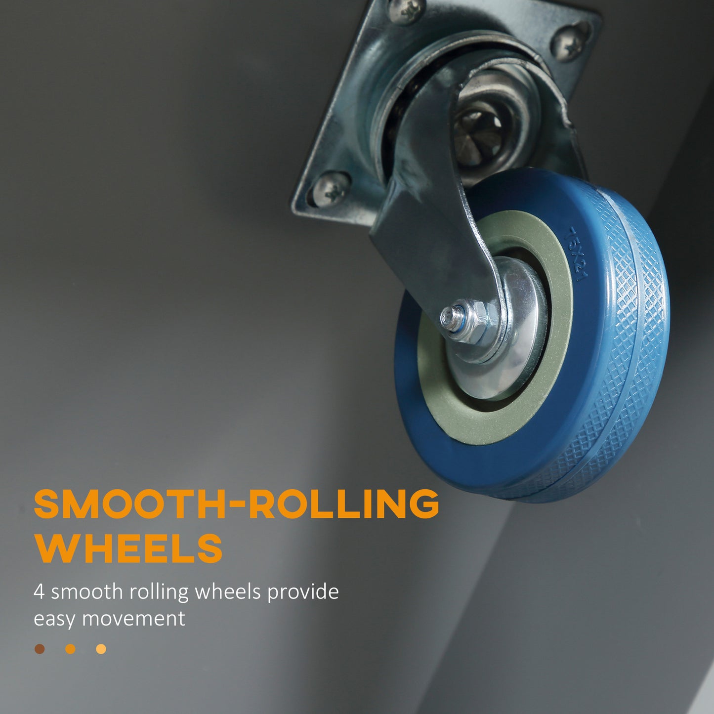 Blue rolling caster wheel with textured tread