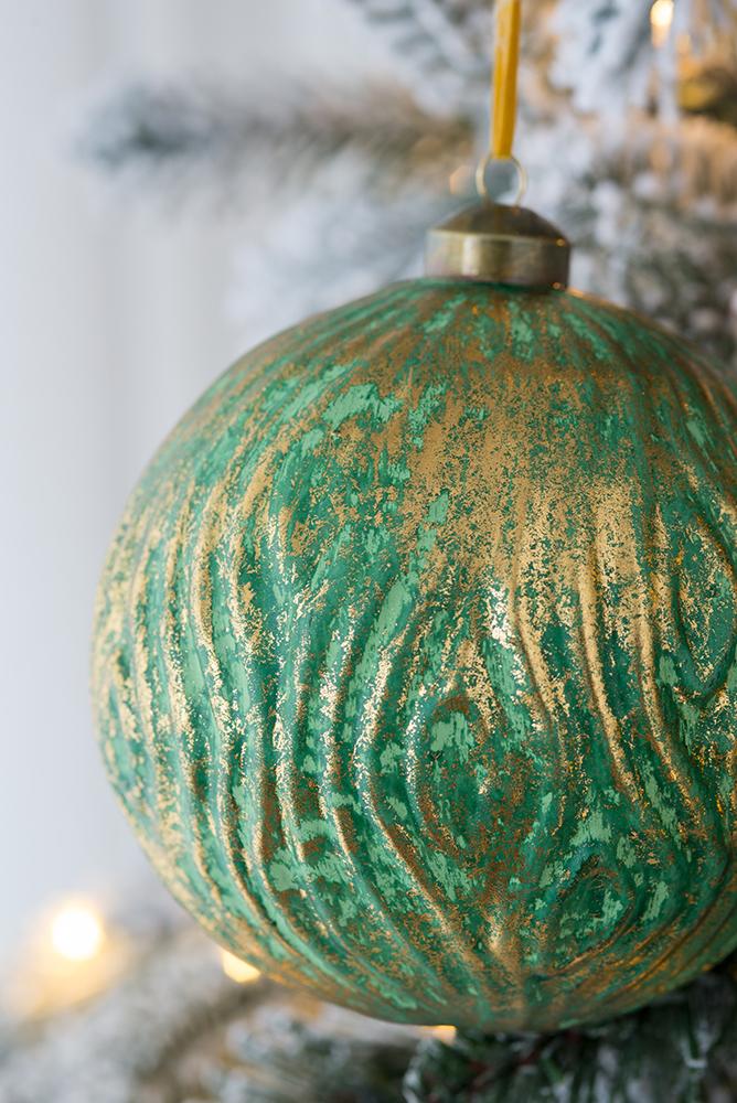 Textured green and gold Christmas bauble vintage style ornament