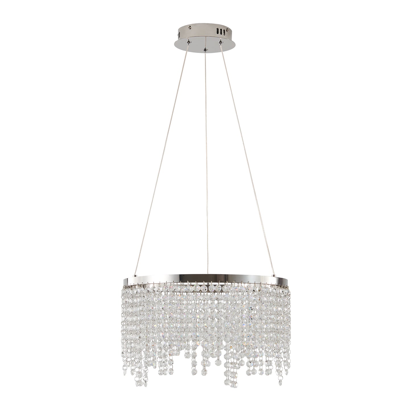 Modern chrome pendant light with cascading crystal accents for elegant dining rooms