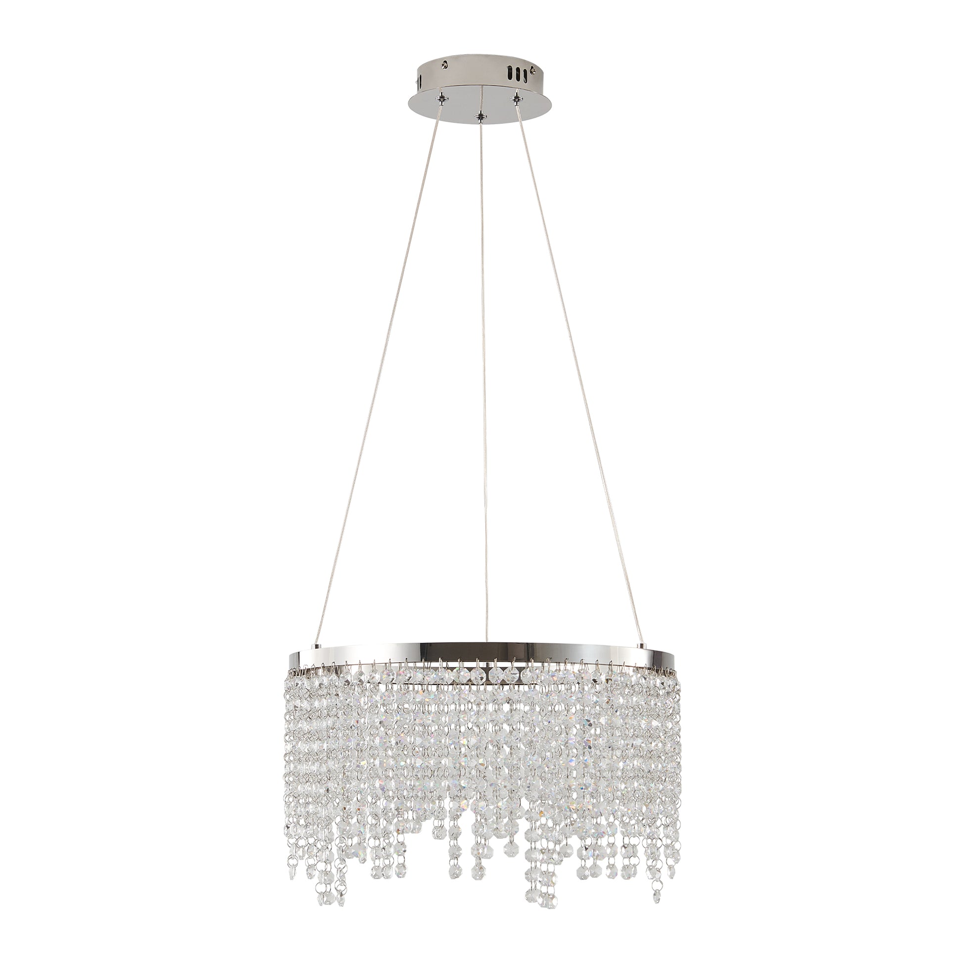 Modern chrome pendant light with cascading crystal accents for elegant dining rooms