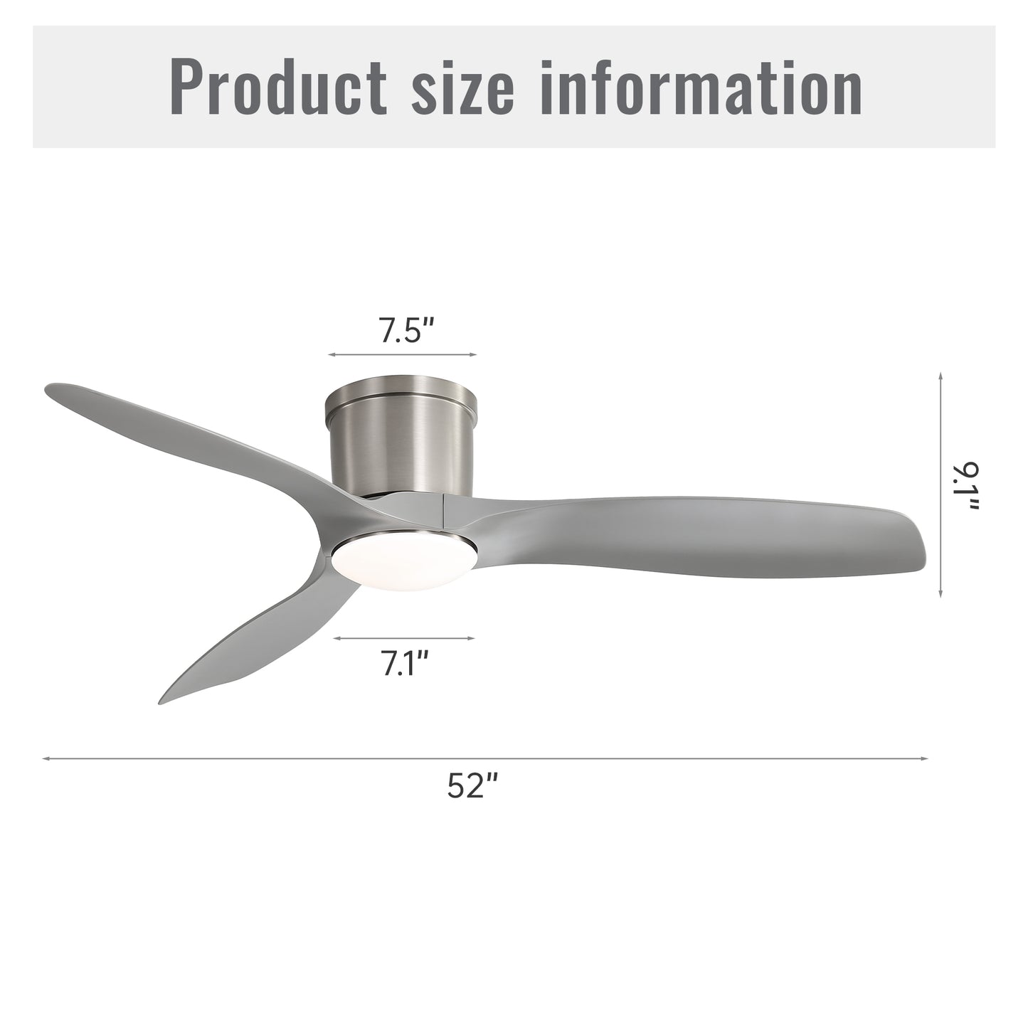 Modern inch grey ceiling fan with integrated LED light and brushed nickel finish