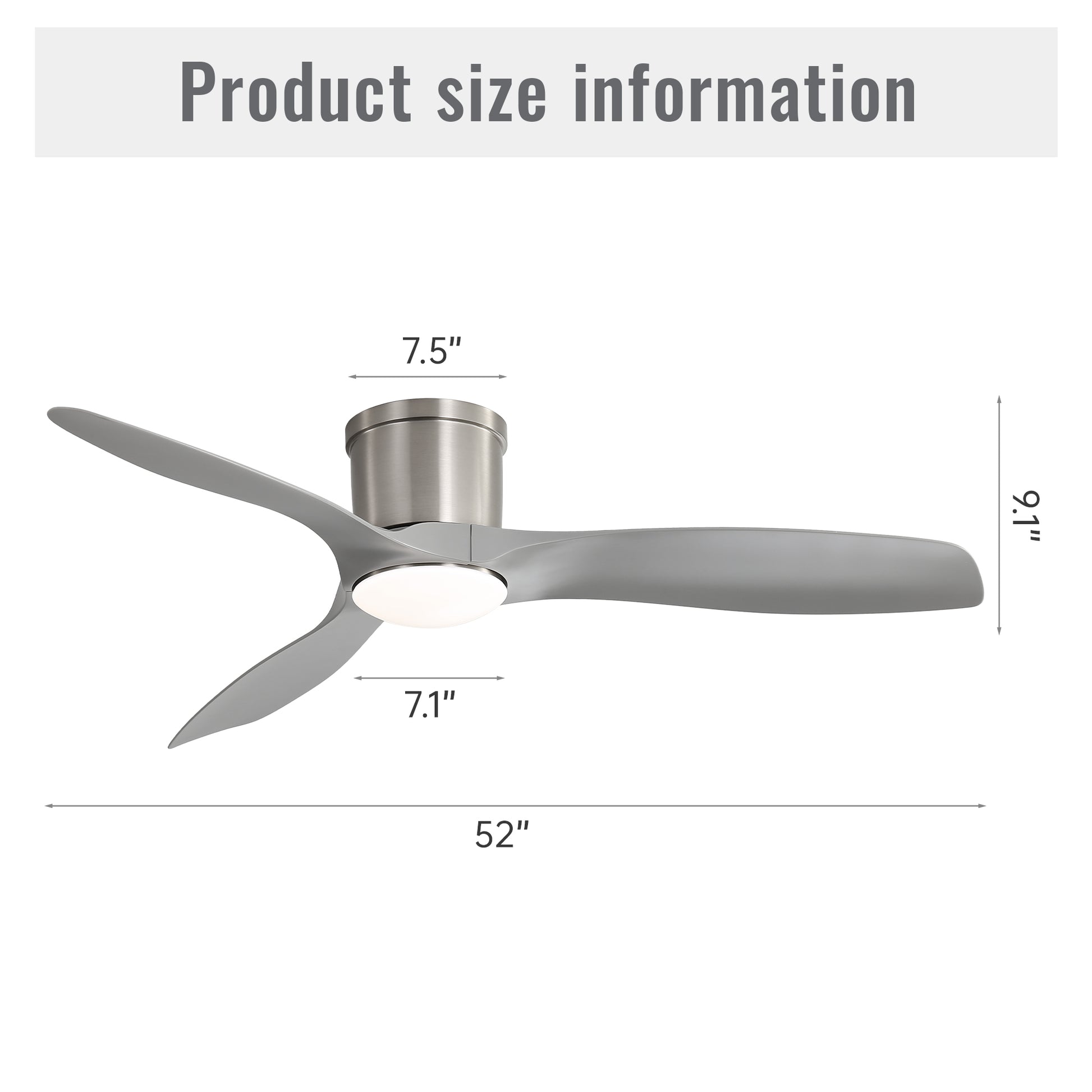 Modern inch grey ceiling fan with integrated LED light and brushed nickel finish