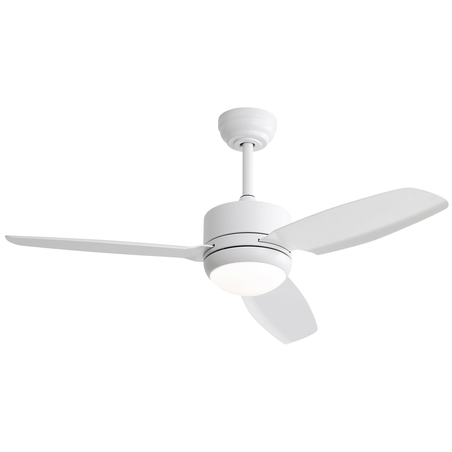 Modern white threeblade ceiling fan with integrated LED light