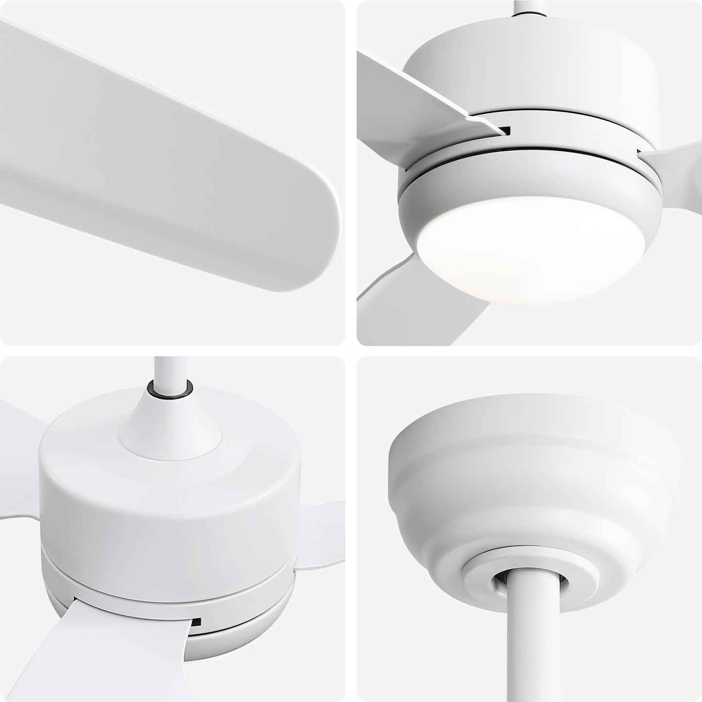 Modern white ceiling fan with integrated LED light matte finish