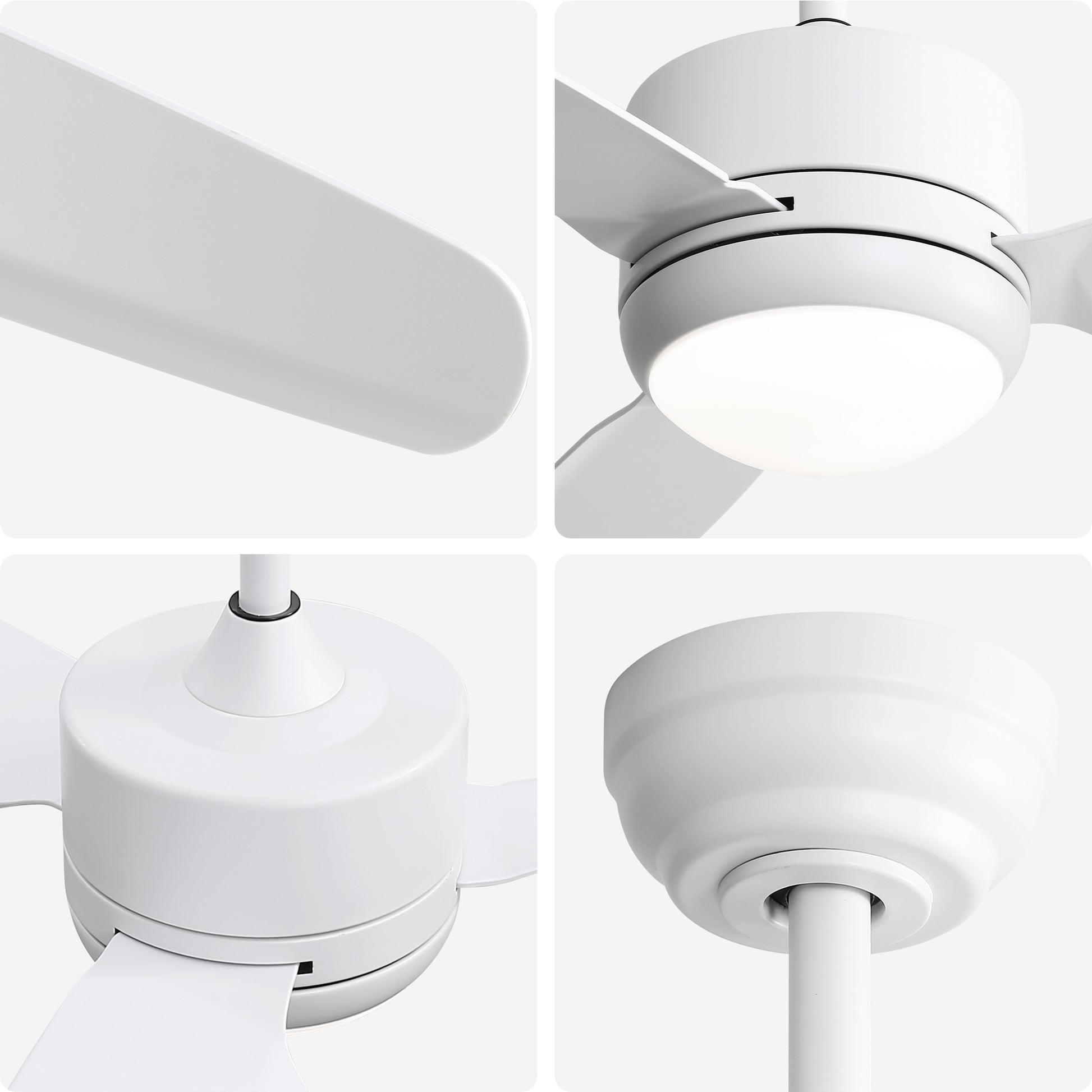 Modern white ceiling fan with integrated LED light matte finish