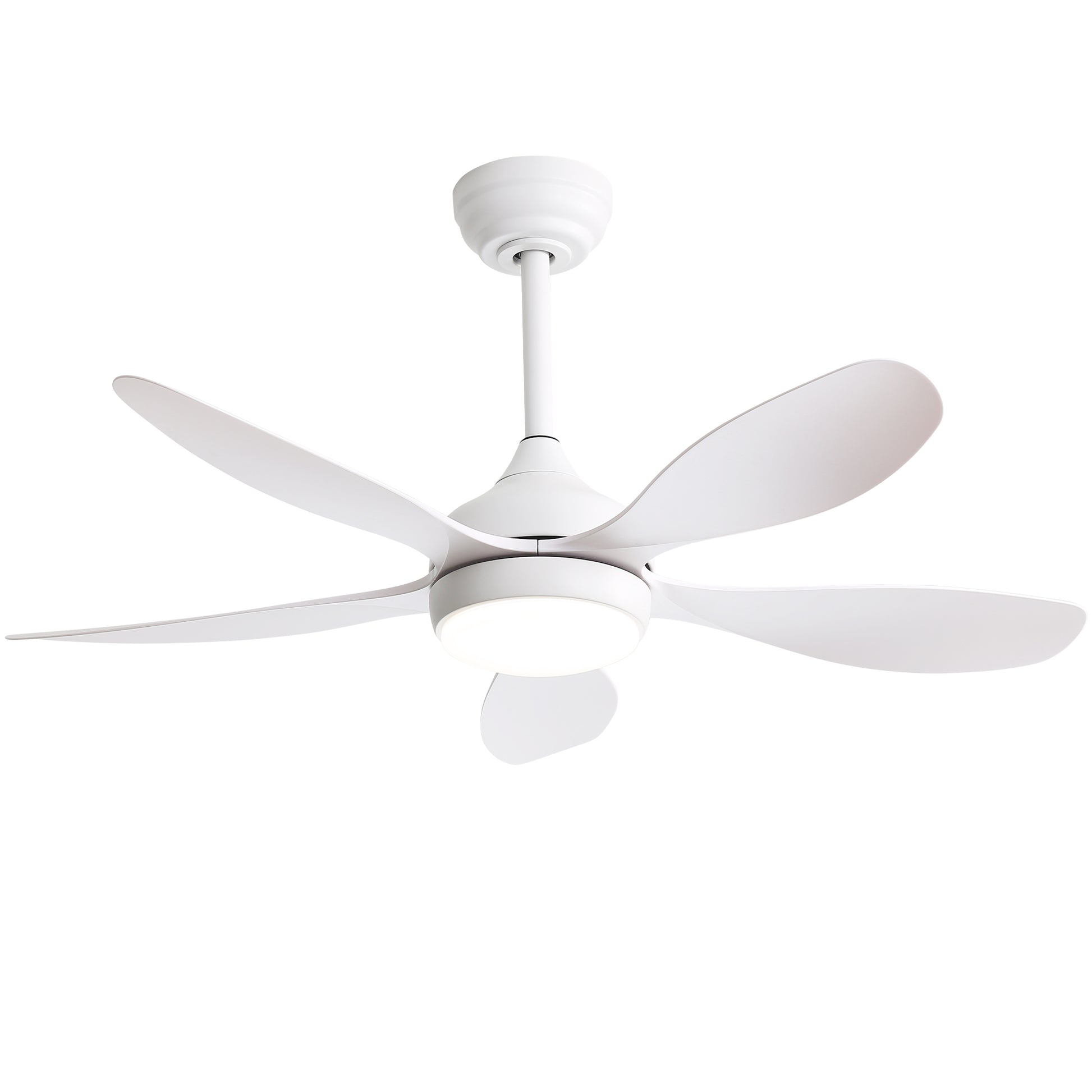 Modern white fiveblade ceiling fan with integrated LED light