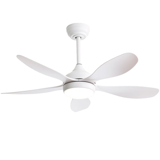 Modern white fiveblade ceiling fan with integrated LED light