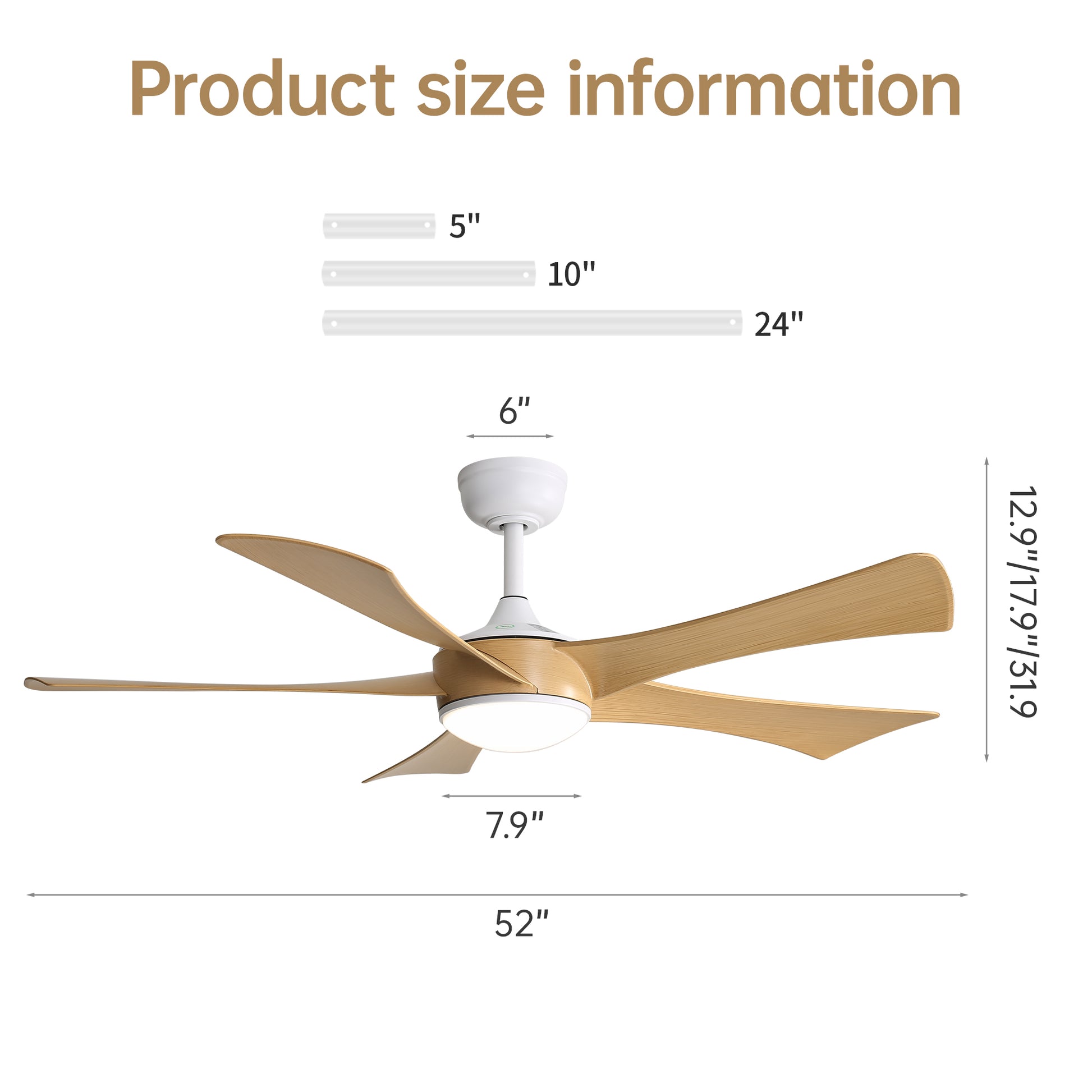 inch white and woodtone ceiling fan with integrated LED light