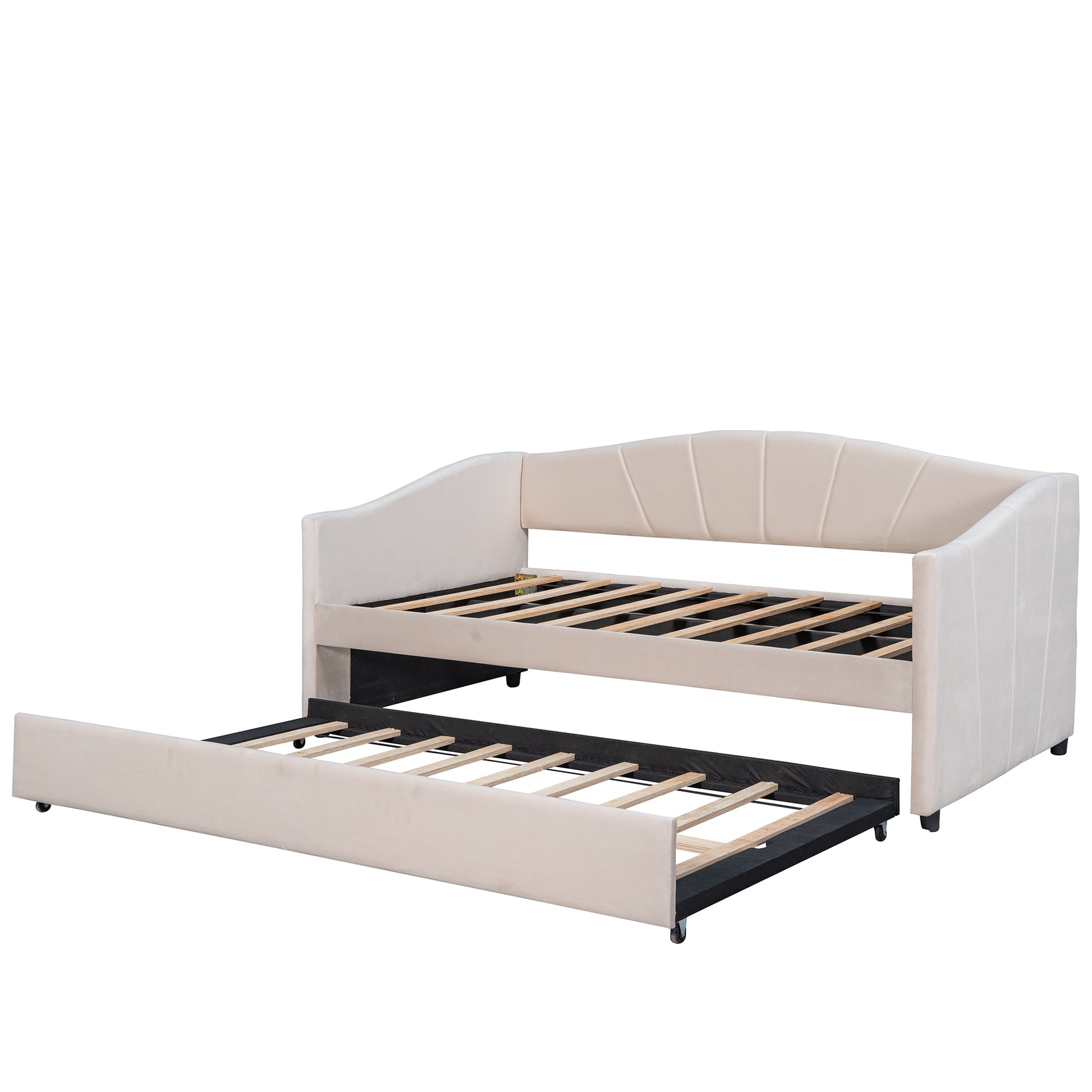 Cream velvet daybed with pullout trundle