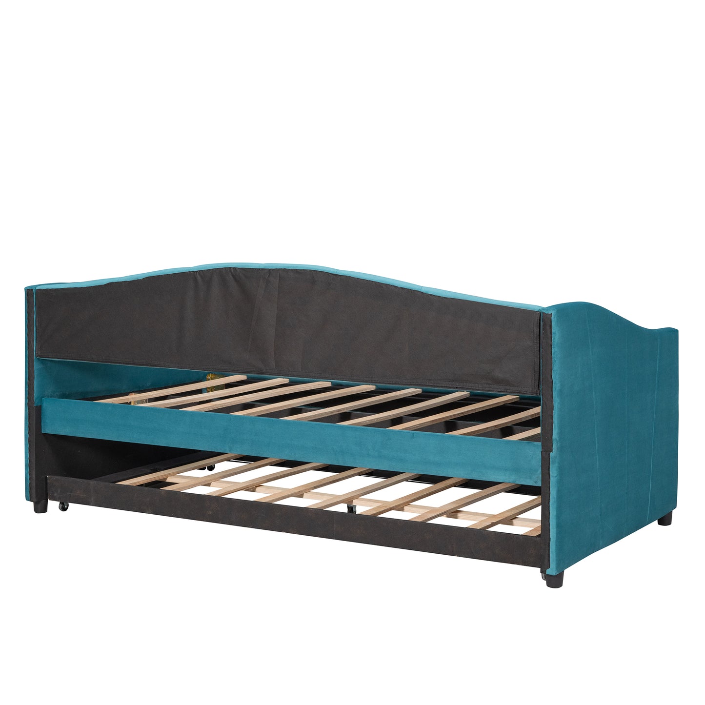 Turquoise velvet daybed frame with pullout trundle