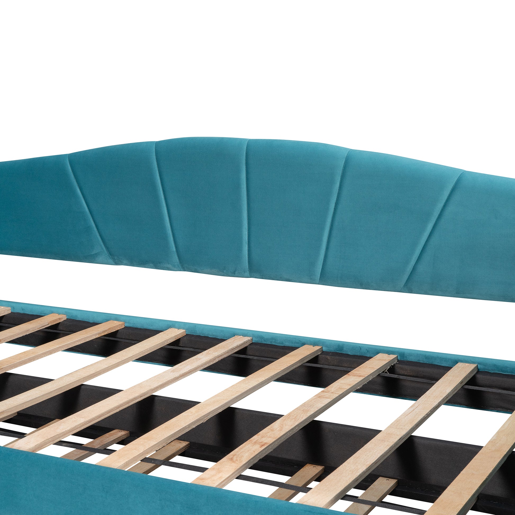 Turquoise velvet headboard with tufted panel design