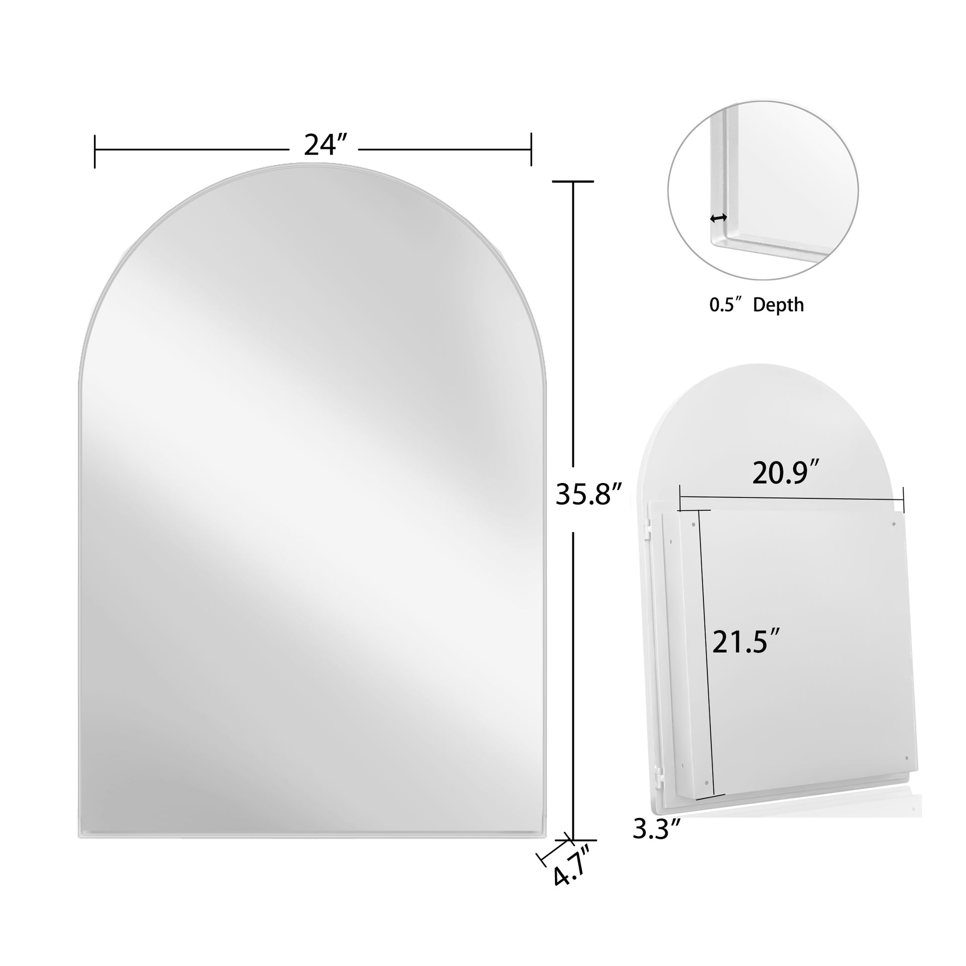 Modern arched wall mirror  W x  H frameless design for versatile decor
