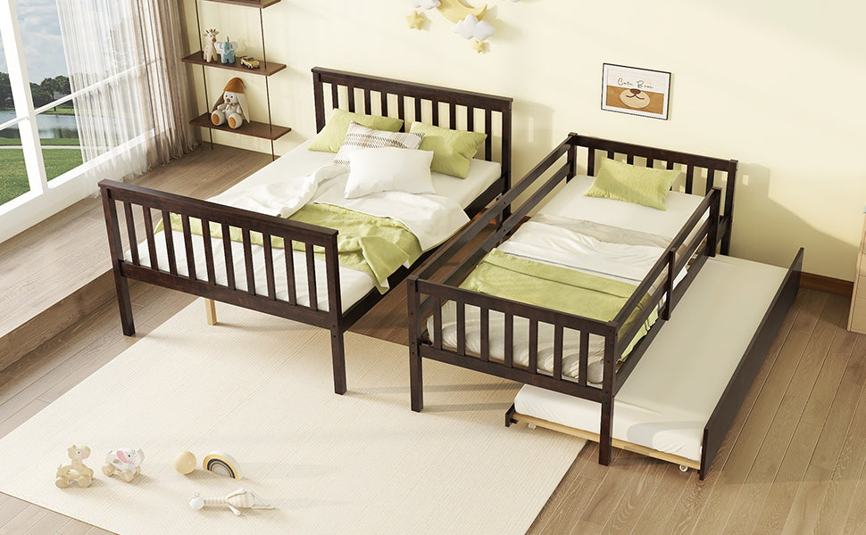 Dark brown twin over twin bunk bed with pullout trundle