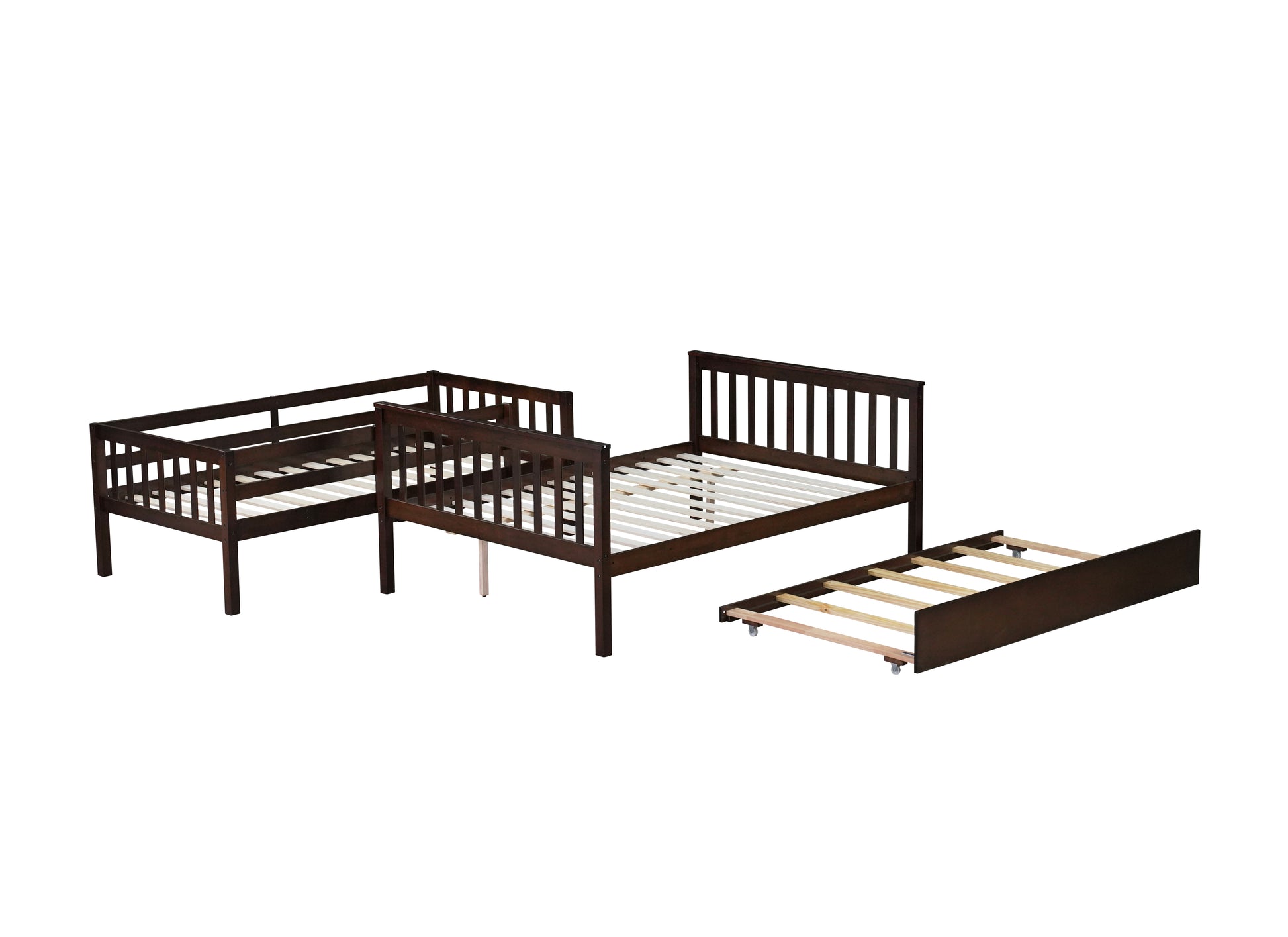 Dark brown wooden twin daybed frame with a pullout trundle