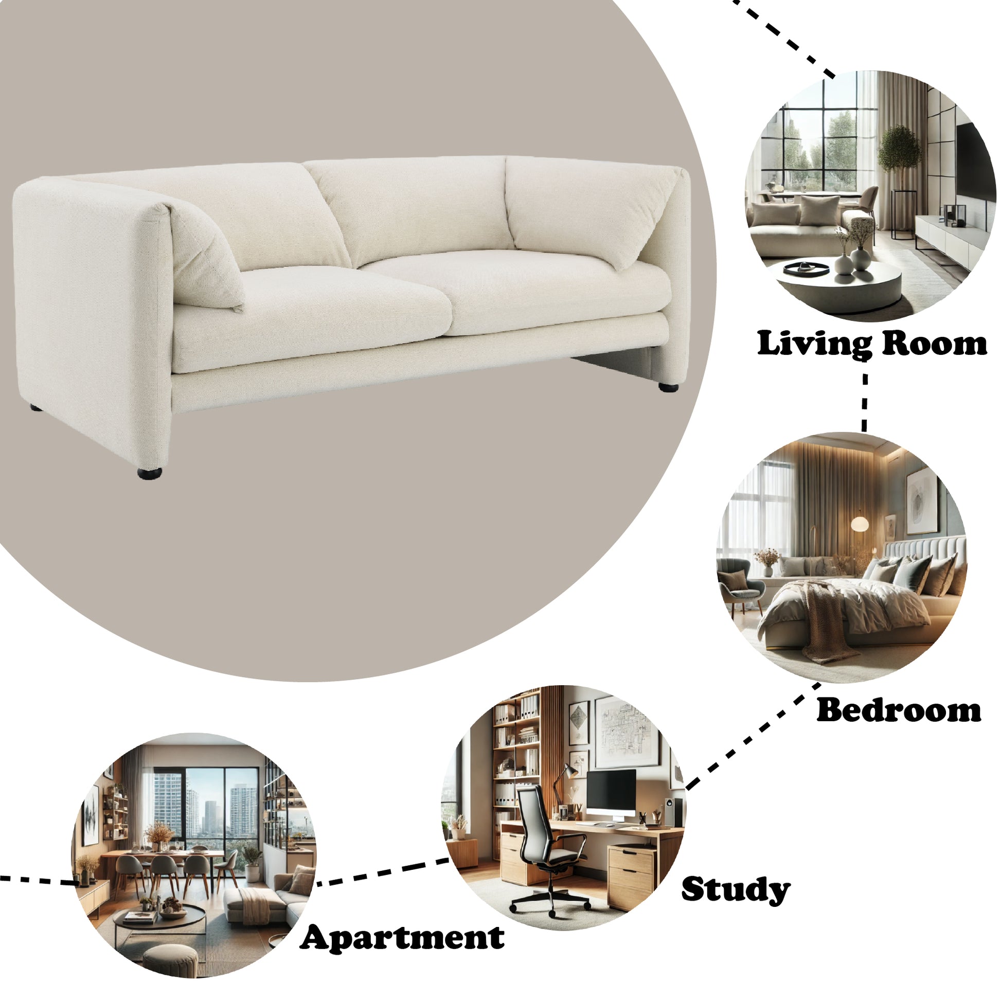 Cream boucle fabric sofa with plush cushions perfect for a modern living room