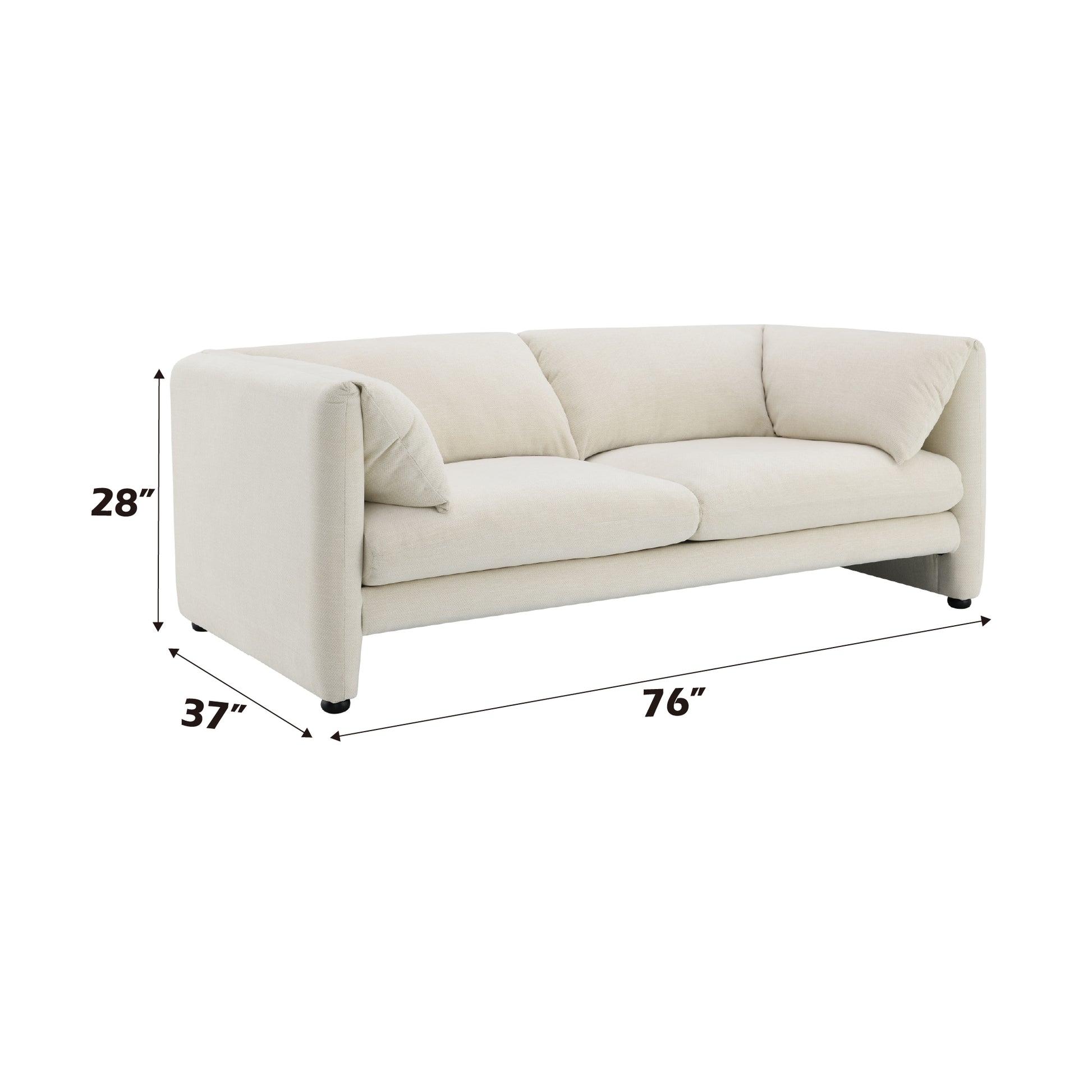 A creamcolored linen twoseater sofa  inches long and  inches high with plush cushions