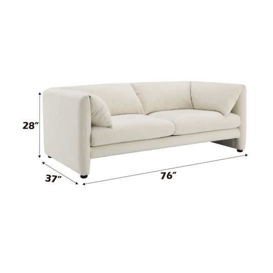 A creamcolored linen twoseater sofa  inches long and  inches high with plush cushions