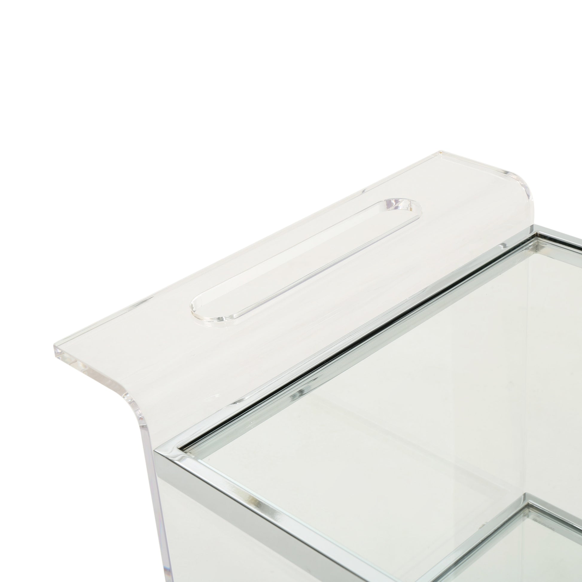 Clear acrylic ottoman with chrome accents and quilted top