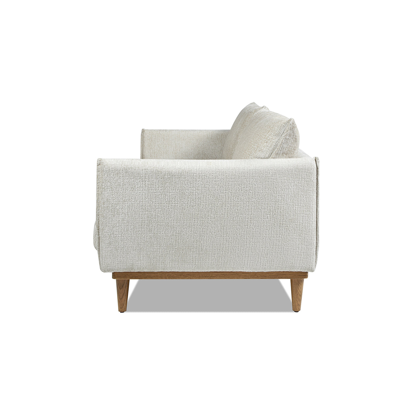 Textured cream boucle sofa with tapered wooden legs modern design