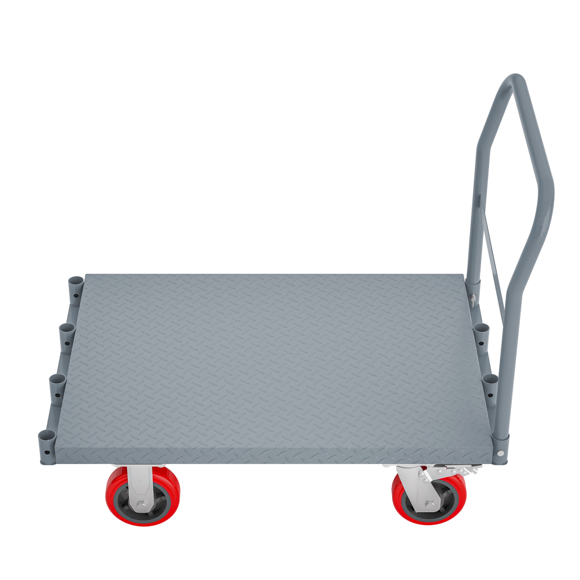 Gray industrial folding dolly with red wheels ideal for moving heavy items
